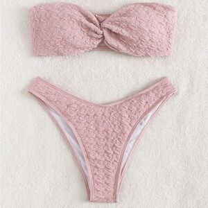 Pink strapless bikini
